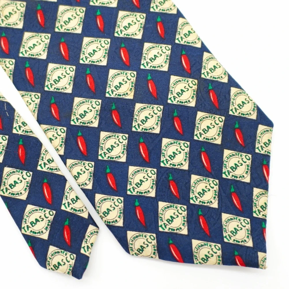 Tabasco Blue Pepper Silk Tie Wide Jacquard Print Green‎ Red